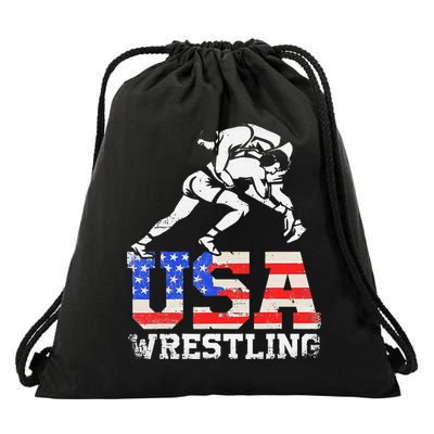 Distressed American Flag USA Wrestling Wrestler Wrestle  Drawstring Bag