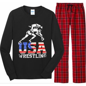 Distressed American Flag USA Wrestling Wrestler Wrestle  Long Sleeve Pajama Set