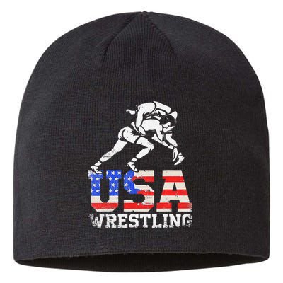 Distressed American Flag USA Wrestling Wrestler Wrestle  Sustainable Beanie