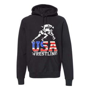 Distressed American Flag USA Wrestling Wrestler Wrestle  Premium Hoodie