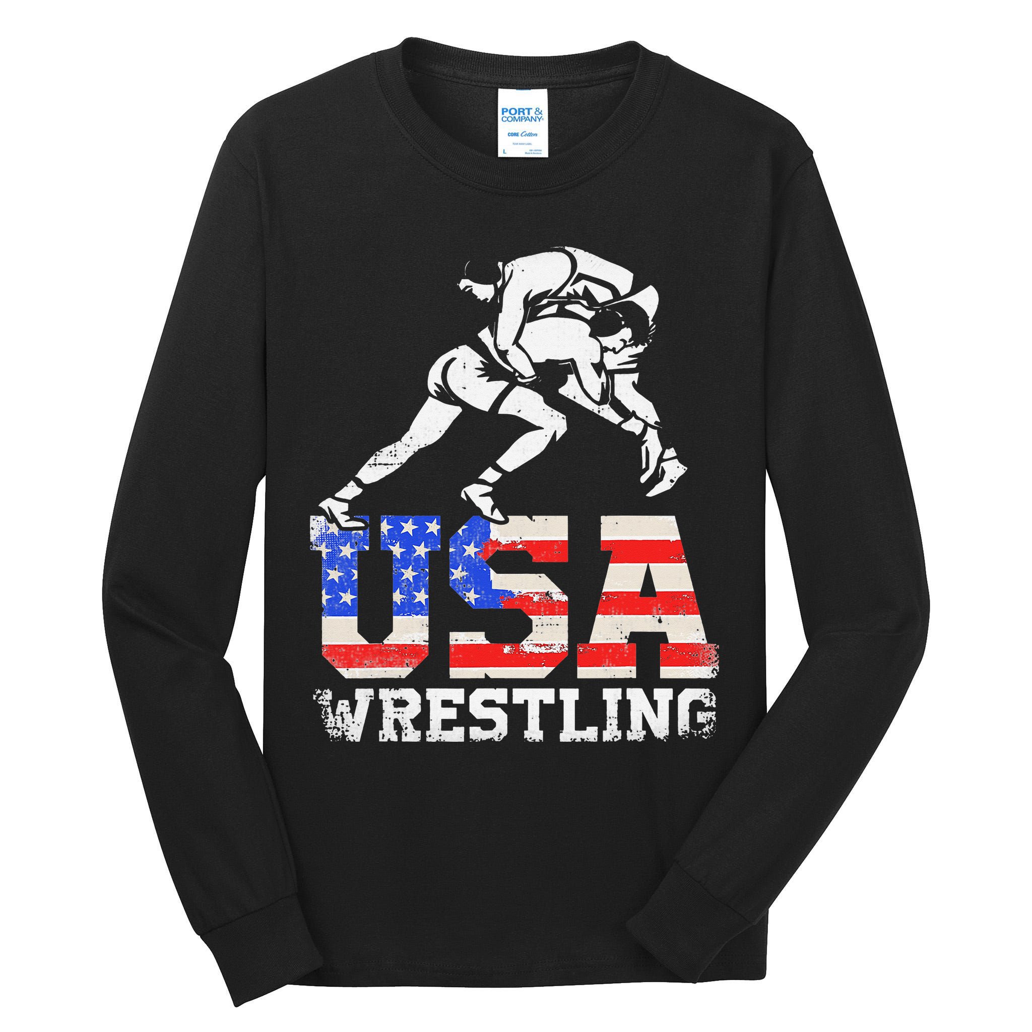 Distressed American Flag USA Wrestling Wrestler Wrestle  Tall Long Sleeve T-Shirt