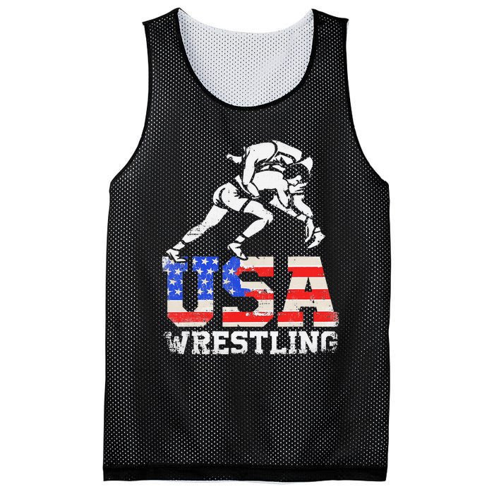 Distressed American Flag USA Wrestling Wrestler Wrestle  Mesh Reversible Basketball Jersey Tank