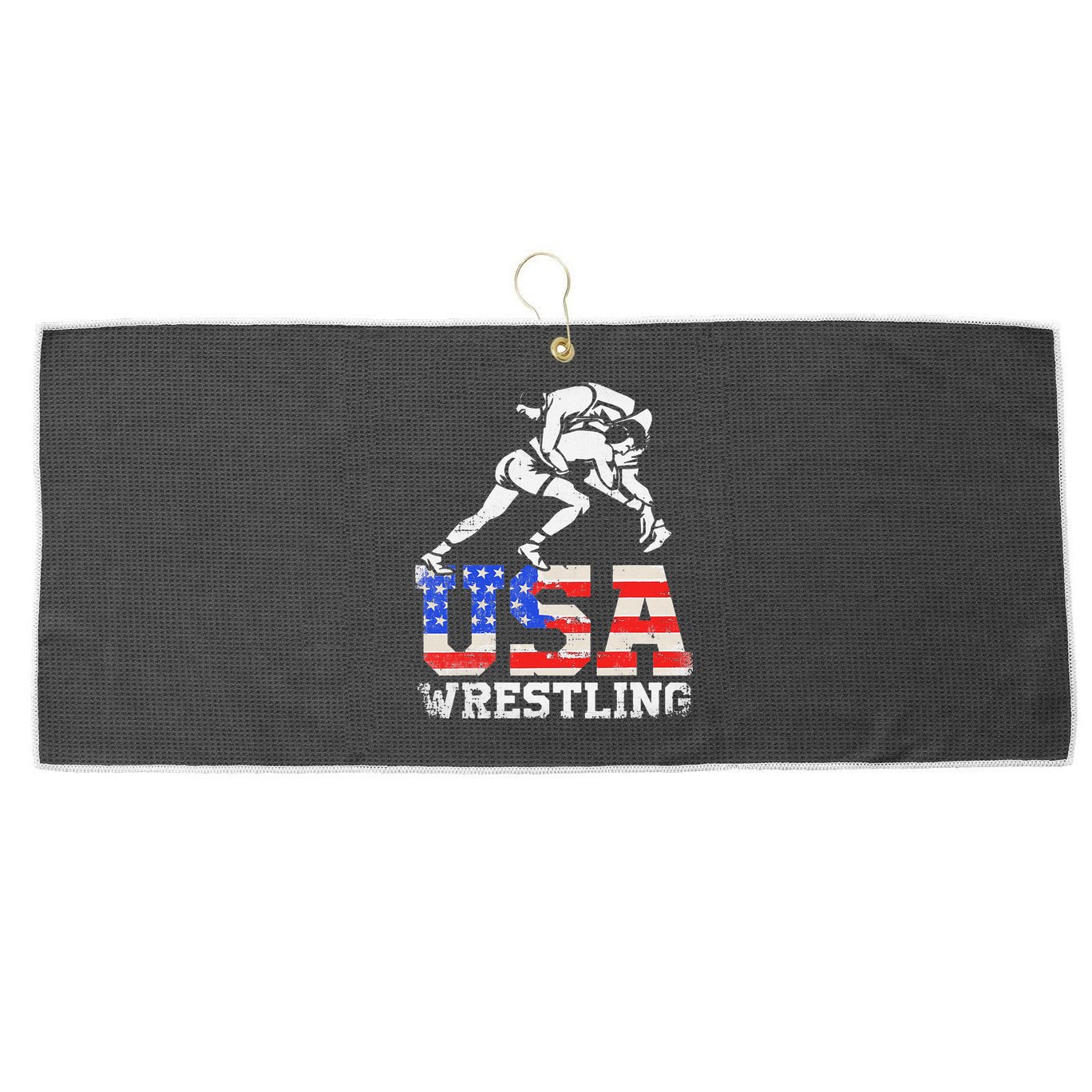Distressed American Flag USA Wrestling Wrestler Wrestle  Large Microfiber Waffle Golf Towel