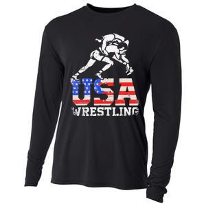 Distressed American Flag USA Wrestling Wrestler Wrestle  Cooling Performance Long Sleeve Crew