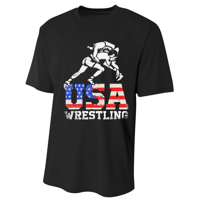 Distressed American Flag USA Wrestling Wrestler Wrestle  Performance Sprint T-Shirt