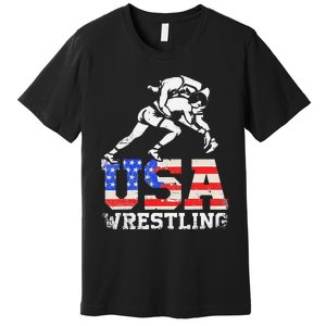 Distressed American Flag USA Wrestling Wrestler Wrestle  Premium T-Shirt