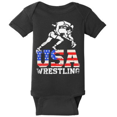 Distressed American Flag USA Wrestling Wrestler Wrestle  Baby Bodysuit