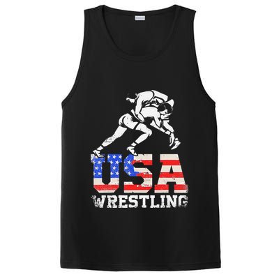 Distressed American Flag USA Wrestling Wrestler Wrestle  PosiCharge Competitor Tank