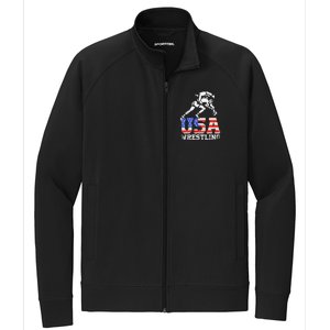 Distressed American Flag USA Wrestling Wrestler Wrestle  Stretch Full-Zip Cadet Jacket