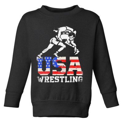Distressed American Flag USA Wrestling Wrestler Wrestle  Toddler Sweatshirt