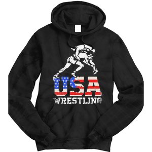 Distressed American Flag USA Wrestling Wrestler Wrestle  Tie Dye Hoodie