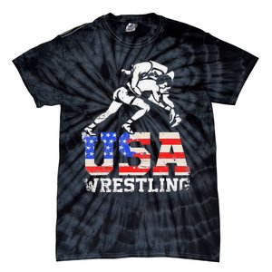 Distressed American Flag USA Wrestling Wrestler Wrestle  Tie-Dye T-Shirt