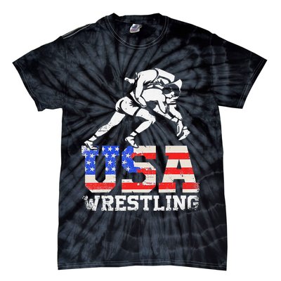 Distressed American Flag USA Wrestling Wrestler Wrestle  Tie-Dye T-Shirt