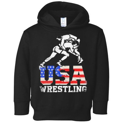 Distressed American Flag USA Wrestling Wrestler Wrestle  Toddler Hoodie