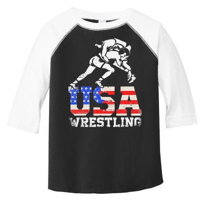 Distressed American Flag USA Wrestling Wrestler Wrestle  Toddler Fine Jersey T-Shirt
