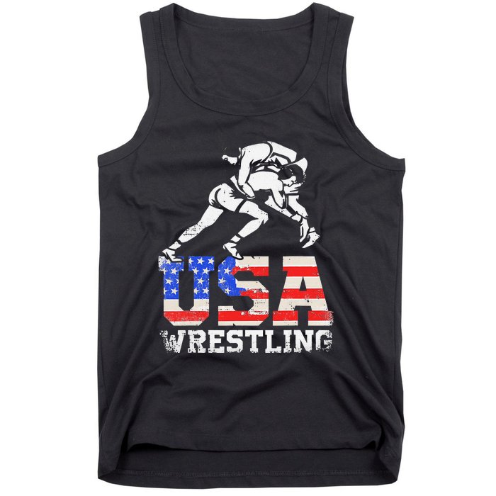 Distressed American Flag USA Wrestling Wrestler Wrestle  Tank Top