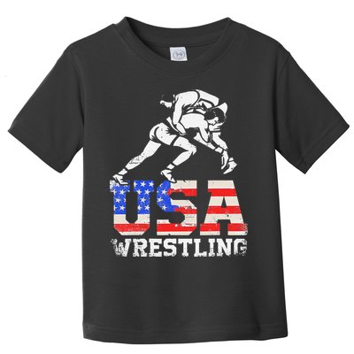 Distressed American Flag USA Wrestling Wrestler Wrestle  Toddler T-Shirt