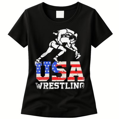 Distressed American Flag USA Wrestling Wrestler Wrestle  Womens T-Shirt