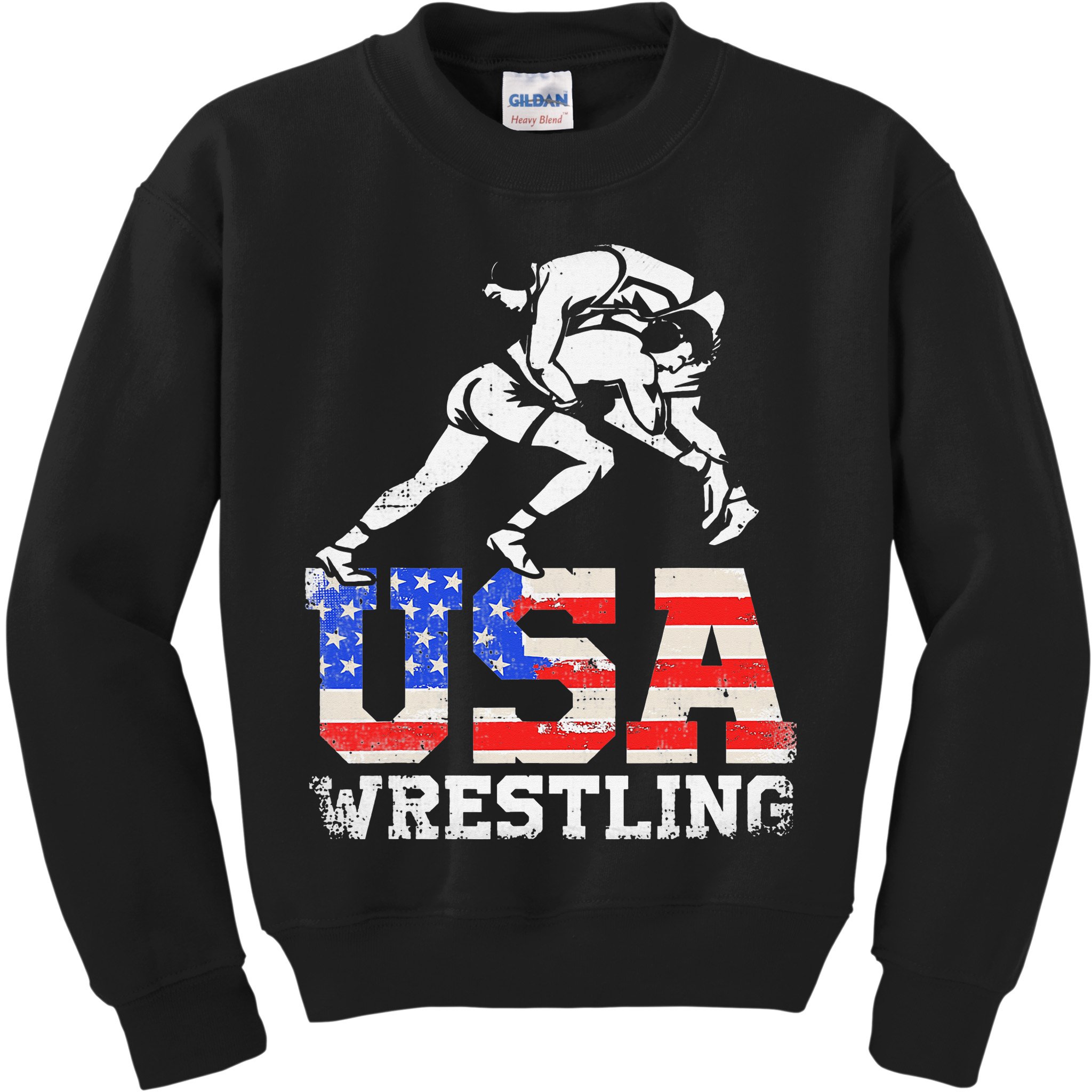 Distressed American Flag USA Wrestling Wrestler Wrestle  Kids Sweatshirt
