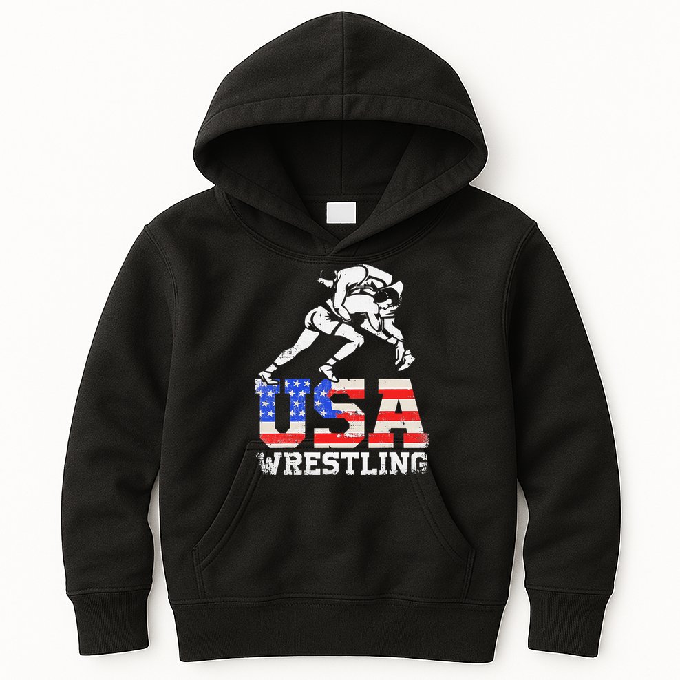 Distressed American Flag USA Wrestling Wrestler Wrestle  Kids Hoodie