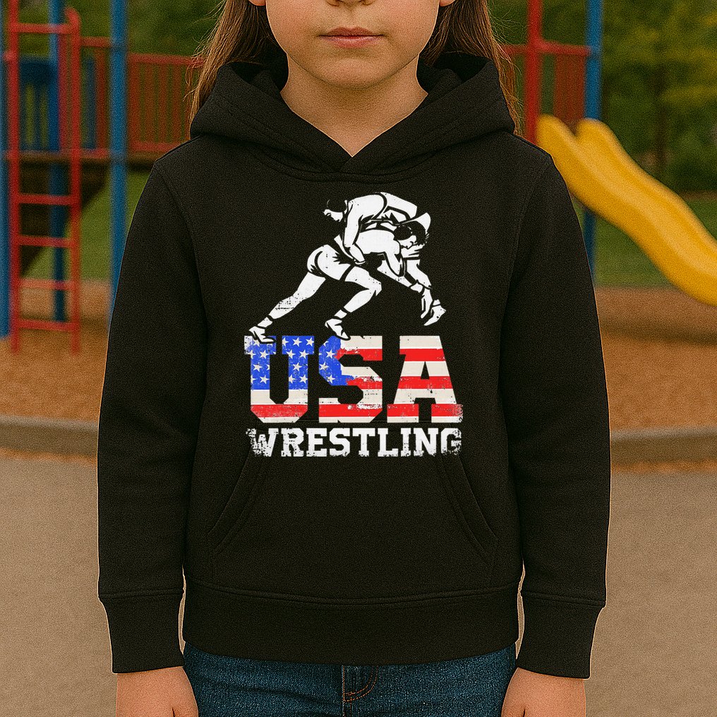 Distressed American Flag USA Wrestling Wrestler Wrestle  Kids Hoodie