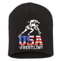 Distressed American Flag USA Wrestling Wrestler Wrestle  Short Acrylic Beanie