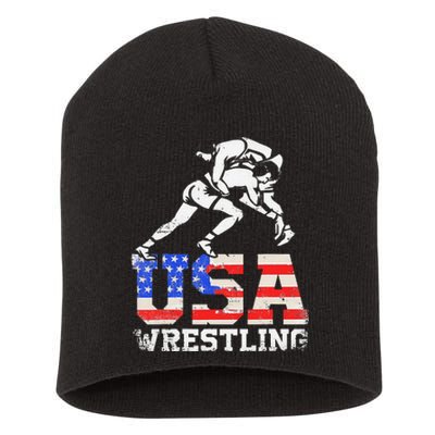 Distressed American Flag USA Wrestling Wrestler Wrestle  Short Acrylic Beanie