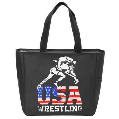 Distressed American Flag USA Wrestling Wrestler Wrestle  Zip Tote Bag