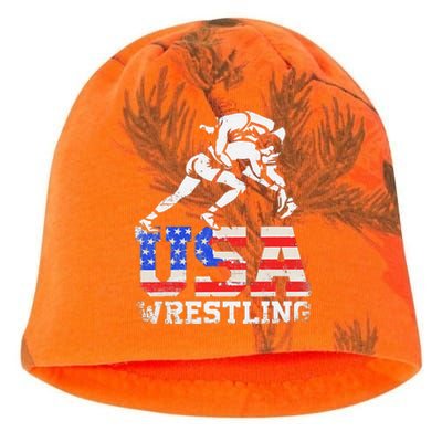 Distressed American Flag USA Wrestling Wrestler Wrestle  Kati - Camo Knit Beanie