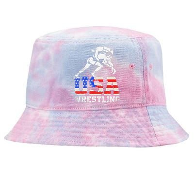 Distressed American Flag USA Wrestling Wrestler Wrestle  Tie-Dyed Bucket Hat