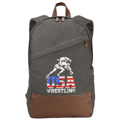 Distressed American Flag USA Wrestling Wrestler Wrestle  Cotton Canvas Backpack