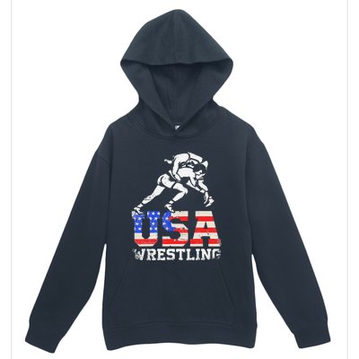 Distressed American Flag USA Wrestling Wrestler Wrestle  Urban Pullover Hoodie