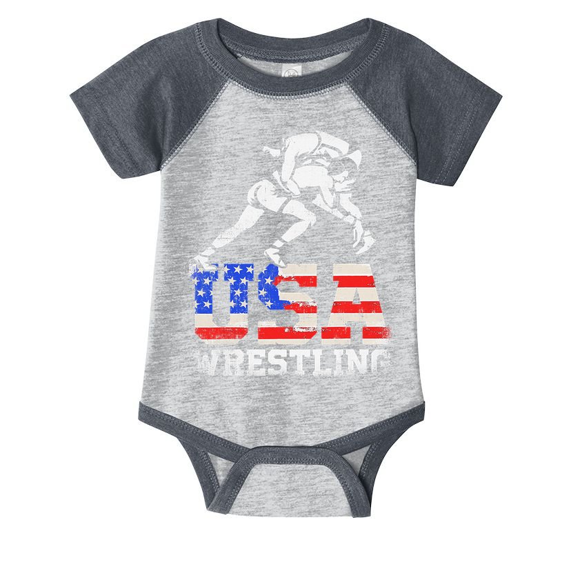 Distressed American Flag USA Wrestling Wrestler Wrestle  Infant Baby Jersey Bodysuit