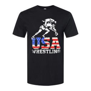 Distressed American Flag USA Wrestling Wrestler Wrestle  Softstyle CVC T-Shirt