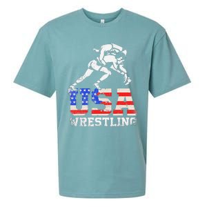 Distressed American Flag USA Wrestling Wrestler Wrestle  Sueded Cloud Jersey T-Shirt