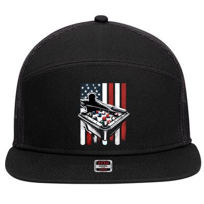 Distressed American Flag Gift Billiards Gift 7 Panel Mesh Trucker Snapback Hat