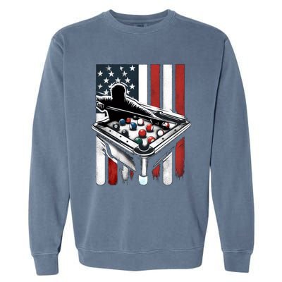 Distressed American Flag Gift Billiards Gift Garment-Dyed Sweatshirt