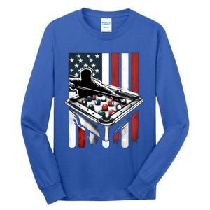 Distressed American Flag Gift Billiards Gift Tall Long Sleeve T-Shirt