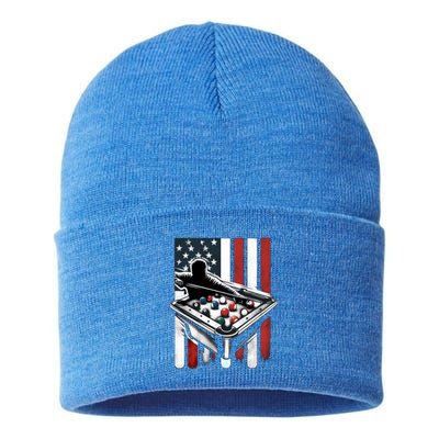 Distressed American Flag Gift Billiards Gift Sustainable Knit Beanie