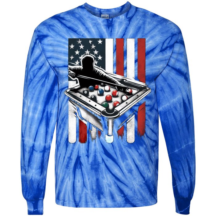 Distressed American Flag Gift Billiards Gift Tie-Dye Long Sleeve Shirt