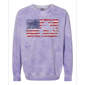 Distressed American Flag Wrestling Wrestler Women Colorblast Crewneck Sweatshirt