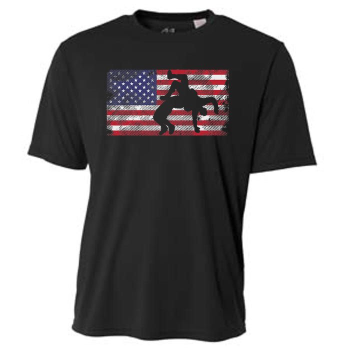 Distressed American Flag Wrestling Wrestler Women Cooling Performance Crew T-Shirt