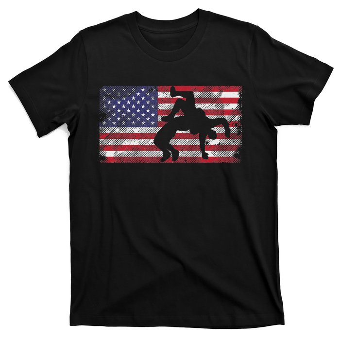 Distressed American Flag Wrestling Wrestler Women T-Shirt