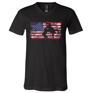 Distressed American Flag Wrestling Wrestler Women V-Neck T-Shirt