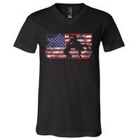 Distressed American Flag Wrestling Wrestler Women V-Neck T-Shirt