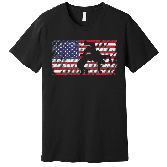 Distressed American Flag Wrestling Wrestler Women Premium T-Shirt