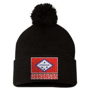 Distressed Arkansas Flag Pom Pom 12in Knit Beanie