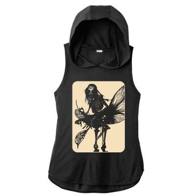 Dark Art Fairycore Butterfly Skeleton Ladies PosiCharge Tri-Blend Wicking Draft Hoodie Tank