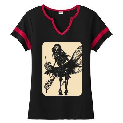 Dark Art Fairycore Butterfly Skeleton Ladies Halftime Notch Neck Tee