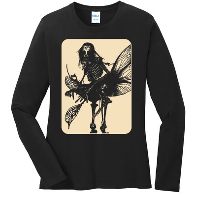 Dark Art Fairycore Butterfly Skeleton Ladies Long Sleeve Shirt